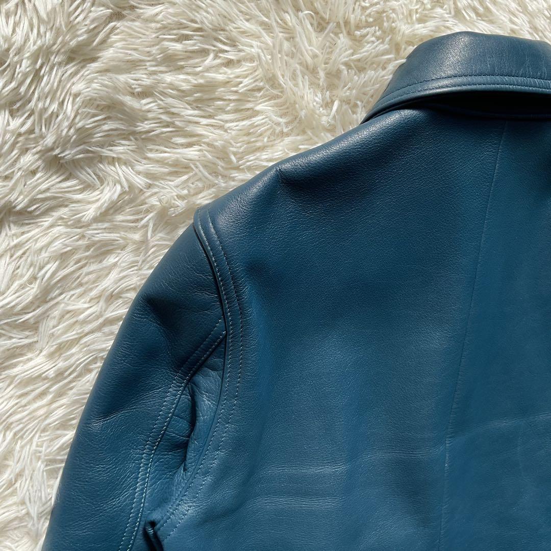 未使用級✨ワコマリア　レザージャケット　シングルライダース　ブルー　水玉柄　M