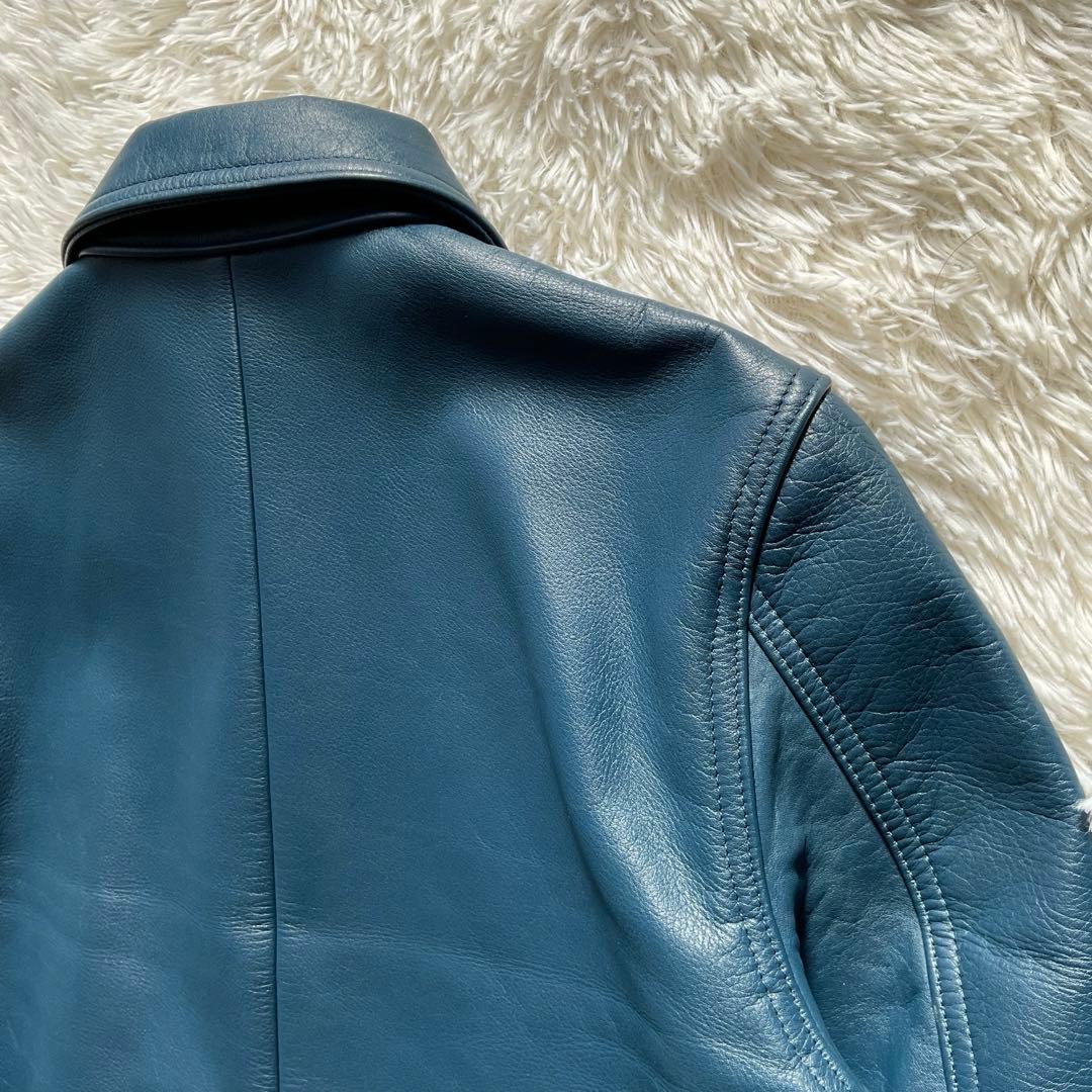 未使用級✨ワコマリア　レザージャケット　シングルライダース　ブルー　水玉柄　M