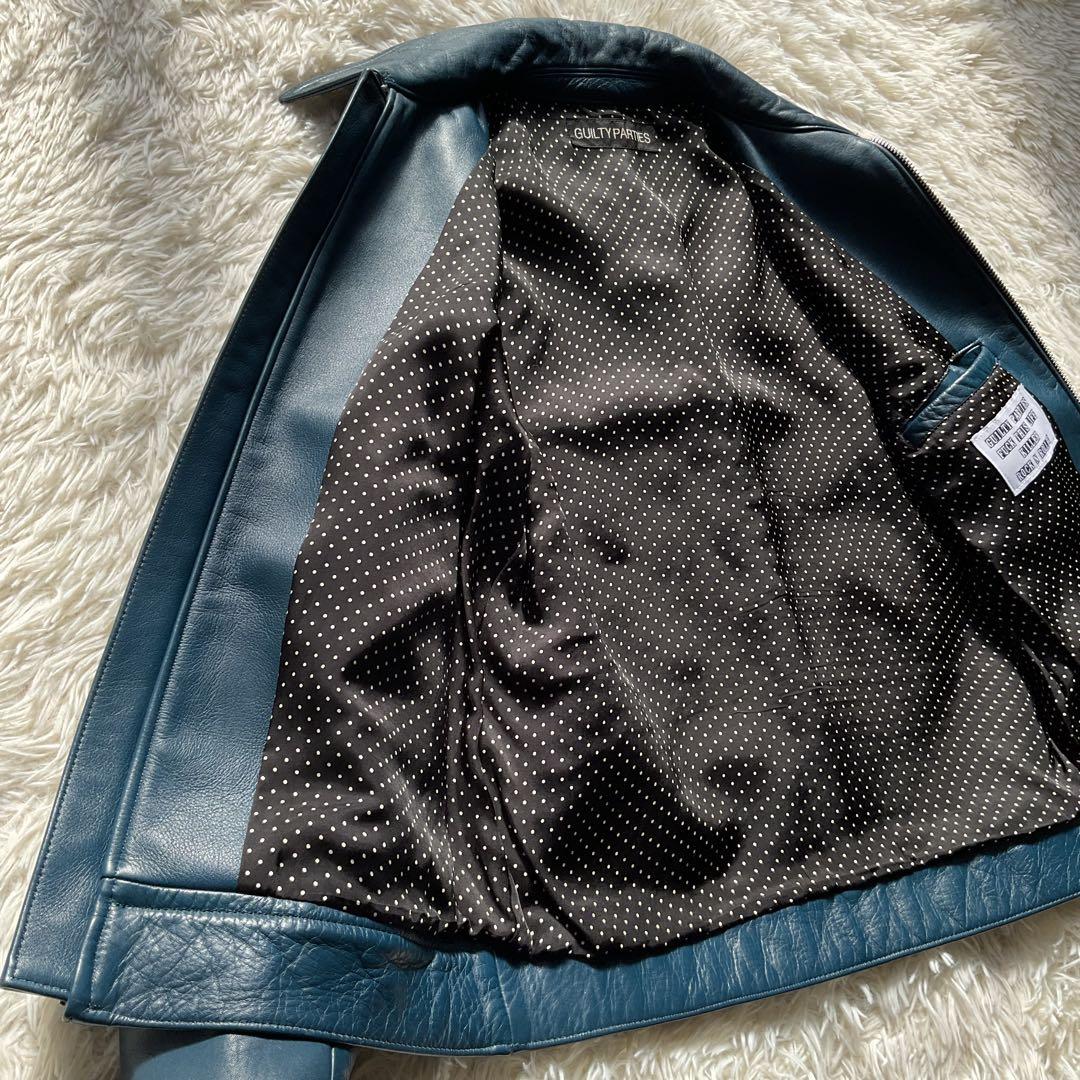 未使用級✨ワコマリア　レザージャケット　シングルライダース　ブルー　水玉柄　M