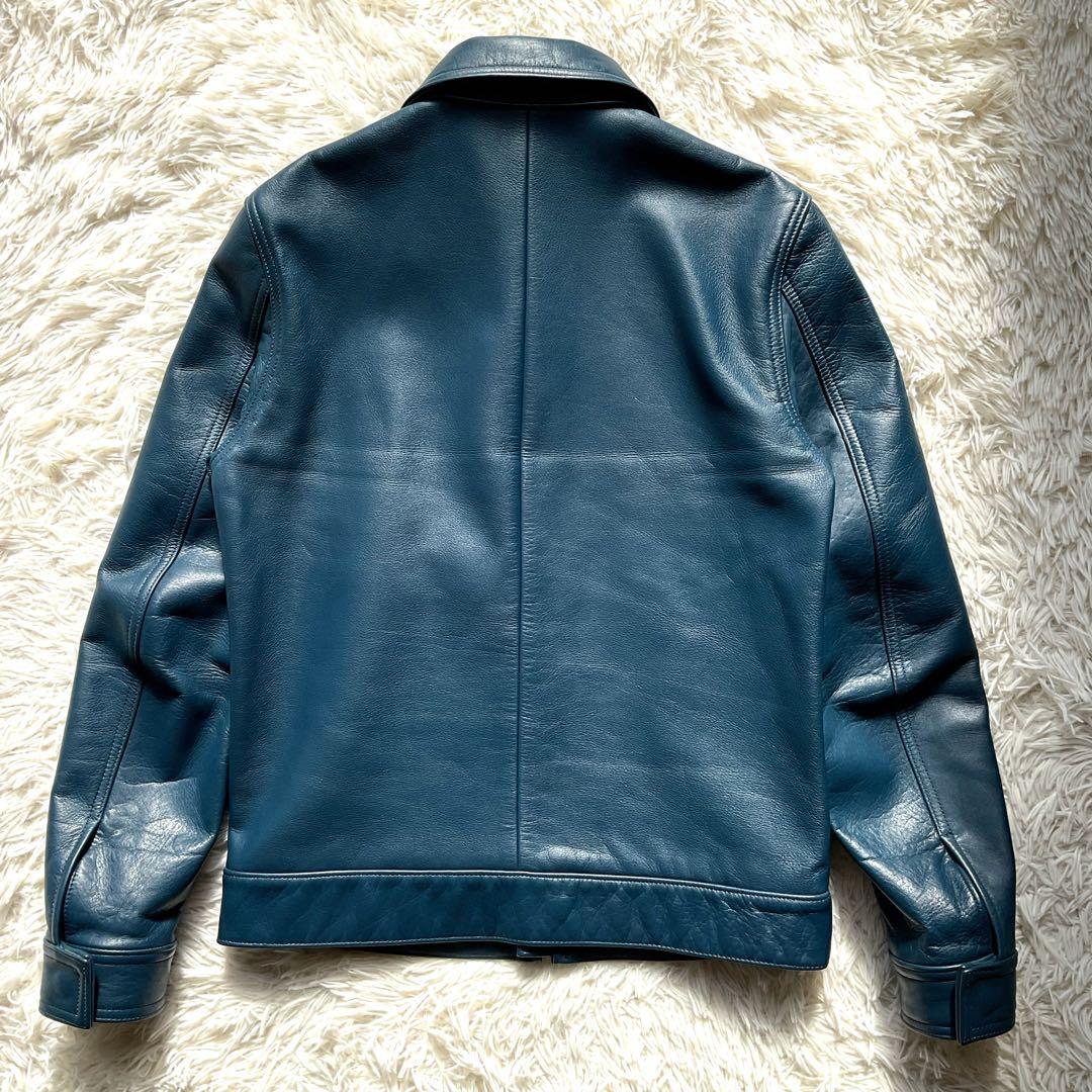 未使用級✨ワコマリア　レザージャケット　シングルライダース　ブルー　水玉柄　M