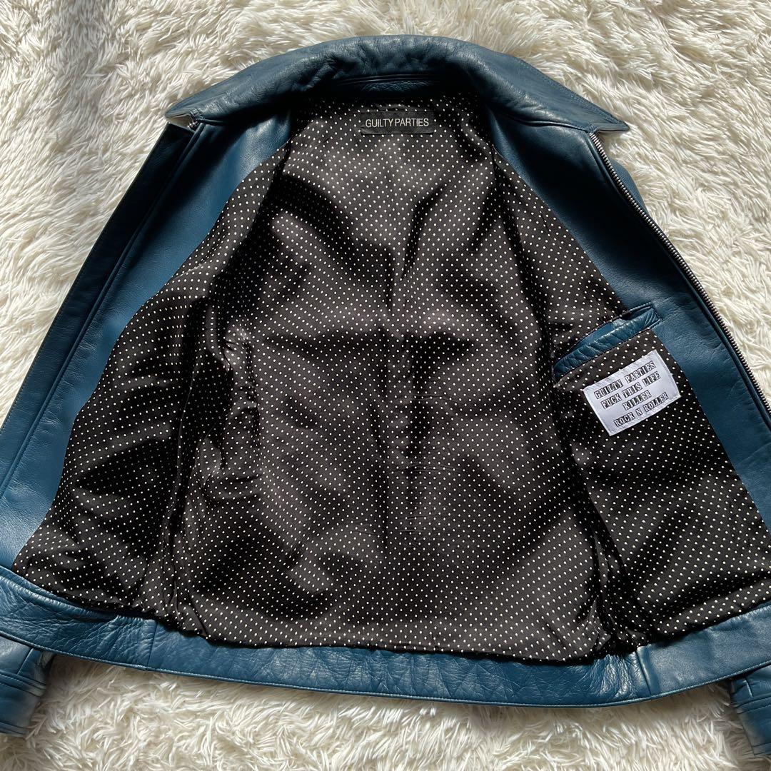 未使用級✨ワコマリア　レザージャケット　シングルライダース　ブルー　水玉柄　M