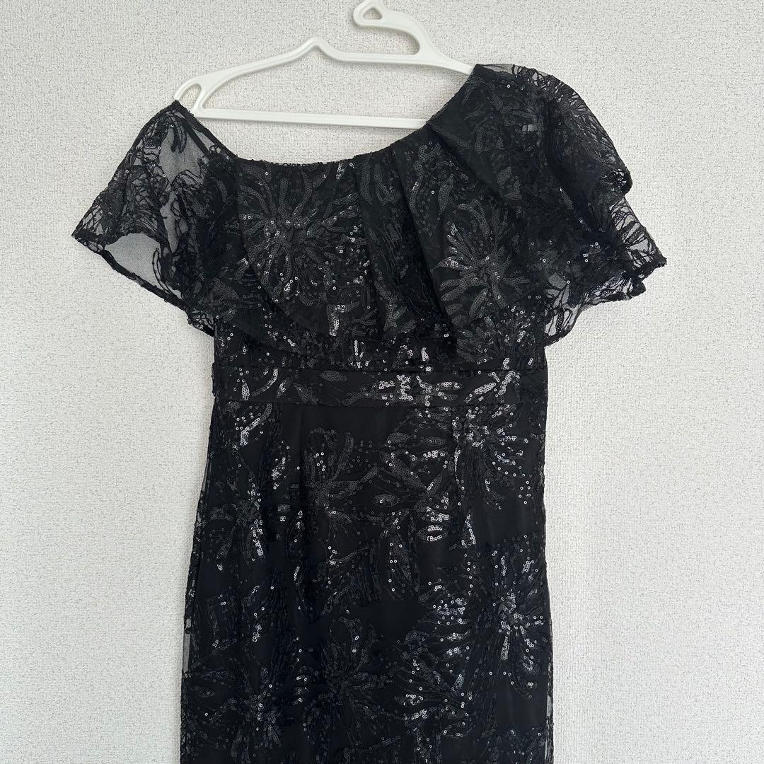 LEJA スパンコール オフショルダー パーティードレス ブラック お呼ばれ