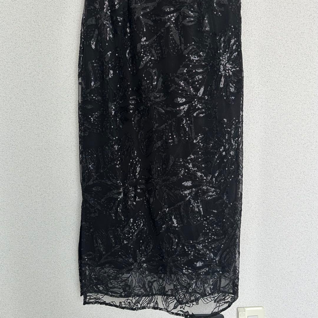 LEJA スパンコール オフショルダー パーティードレス ブラック お呼ばれ