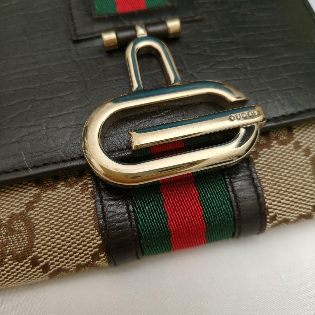 美品　GUCCI グッチ 三つ折り財布 GGキャンバス シェリーライン
