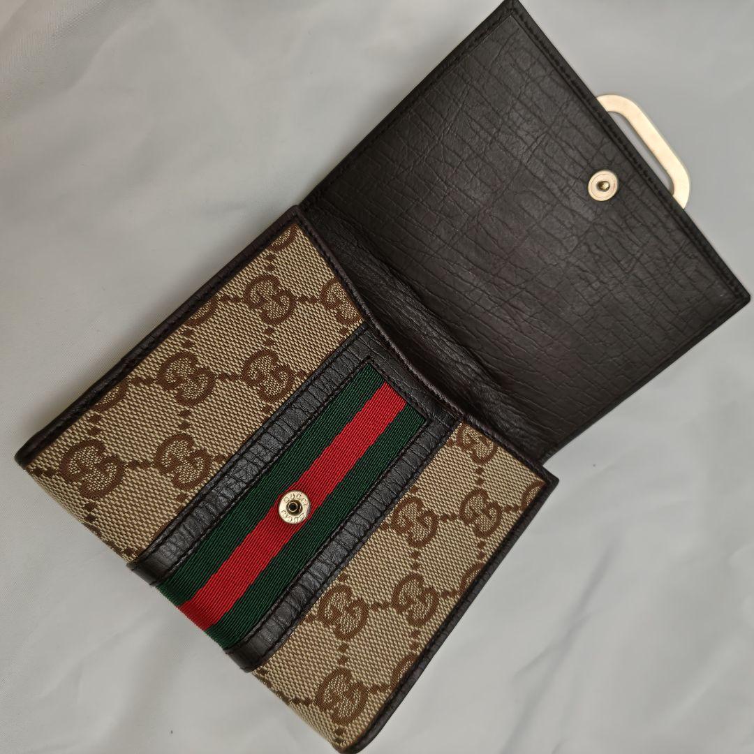 美品　GUCCI グッチ 三つ折り財布 GGキャンバス シェリーライン