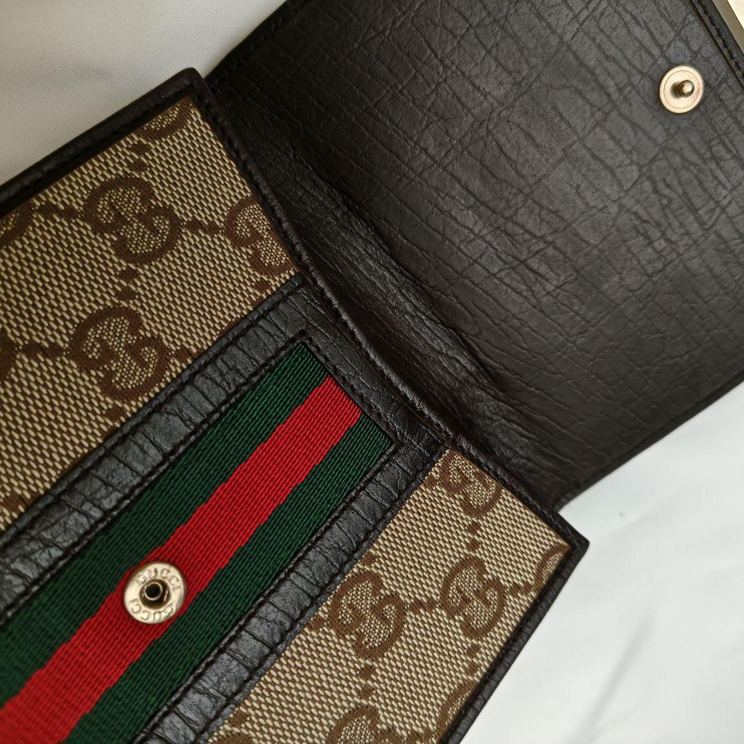 美品　GUCCI グッチ 三つ折り財布 GGキャンバス シェリーライン