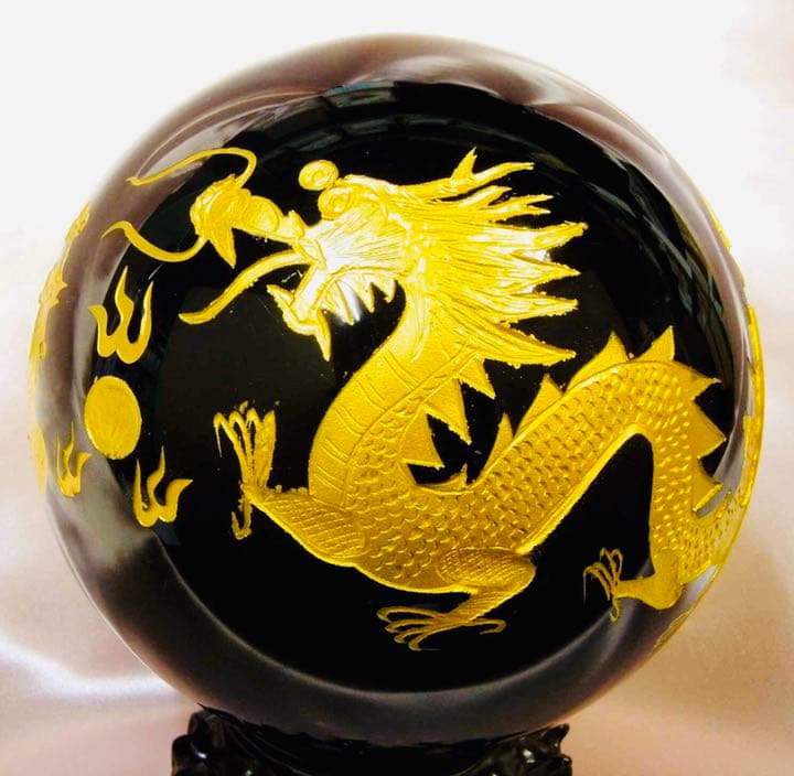 吉祥 龍鳳大宝珠　黒燿石（オブシディアン）