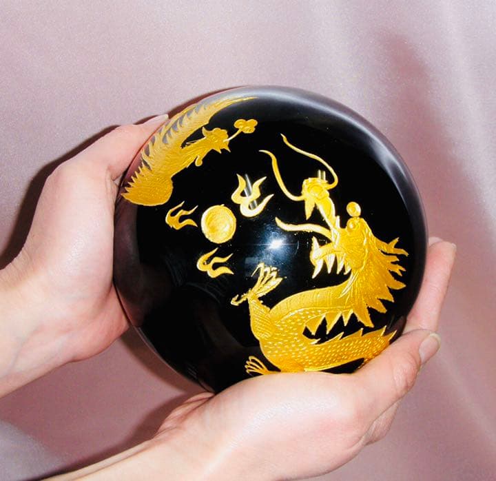 吉祥 龍鳳大宝珠　黒燿石（オブシディアン）
