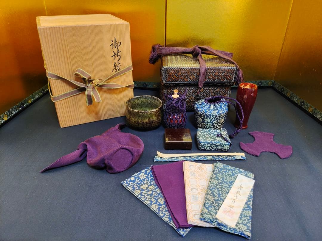 島田竹宝斎　竹工芸作家　竹編御所籠一式揃　茶箱　高級茶籠　茶道具　点前道具　共箱