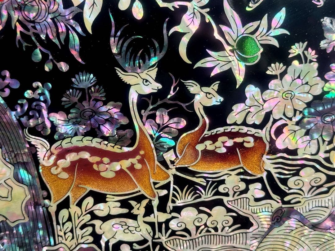 韓国製 螺鈿細工 飾り皿 桹材 金榮萬作 置物 シェル 工芸品 貝細工 トレー