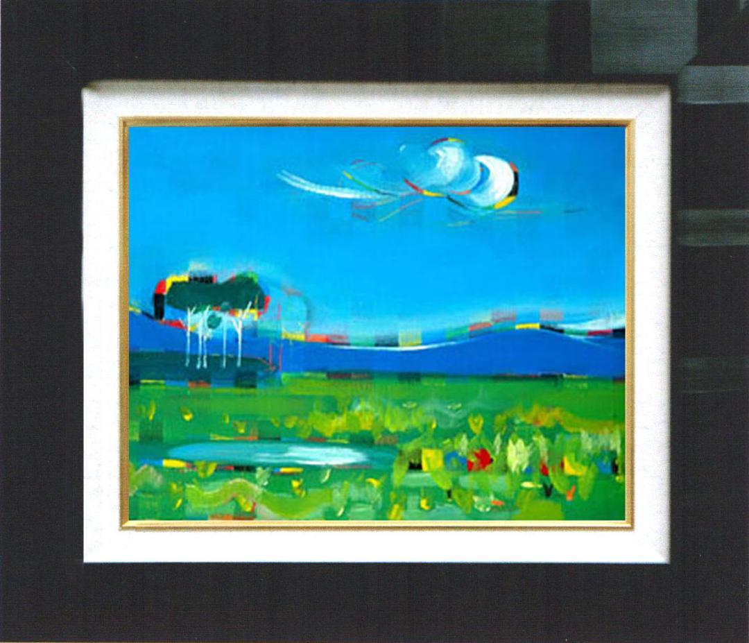 油絵 菅家令子 絵 絵画 インテリア F4-080111 風景 緑の草原と青い空