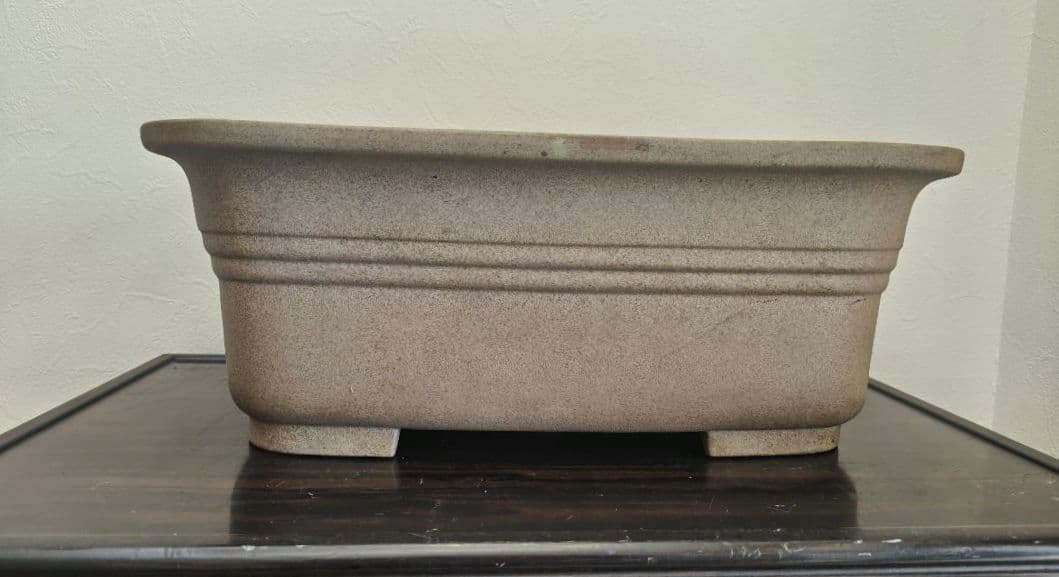陶器製黄土色盆栽鉢　長方形　大型 約47.5cm×35.5cm×18cm 落款