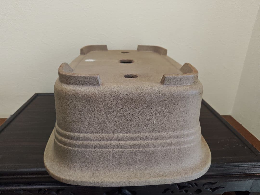陶器製黄土色盆栽鉢　長方形　大型 約47.5cm×35.5cm×18cm 落款