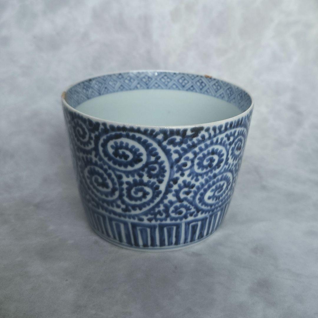 大ぶり　古伊万里　染付　蛸唐草　猪口　蕎麦猪口　骨董　アンティーク　江戸時代