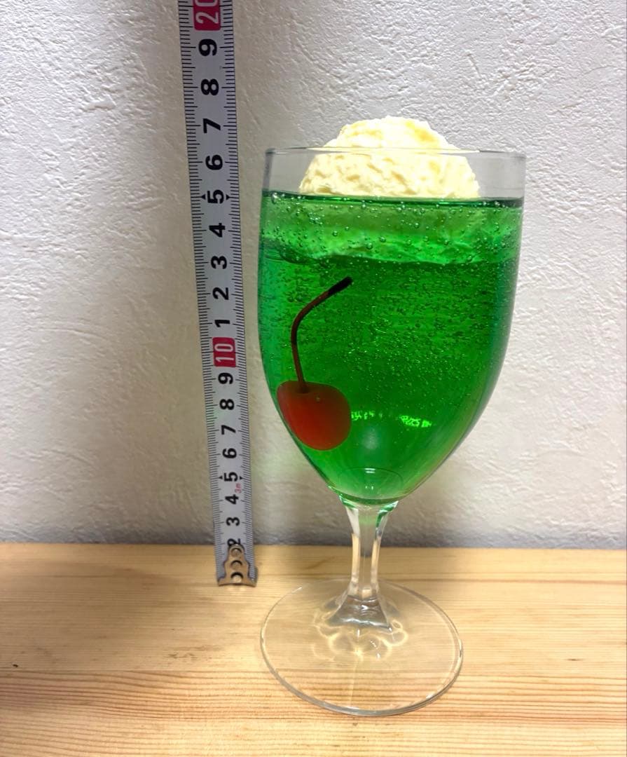 食品サンプル　クリームメロンソーダ　合羽橋　まいづる製　実物大 チェリー入り