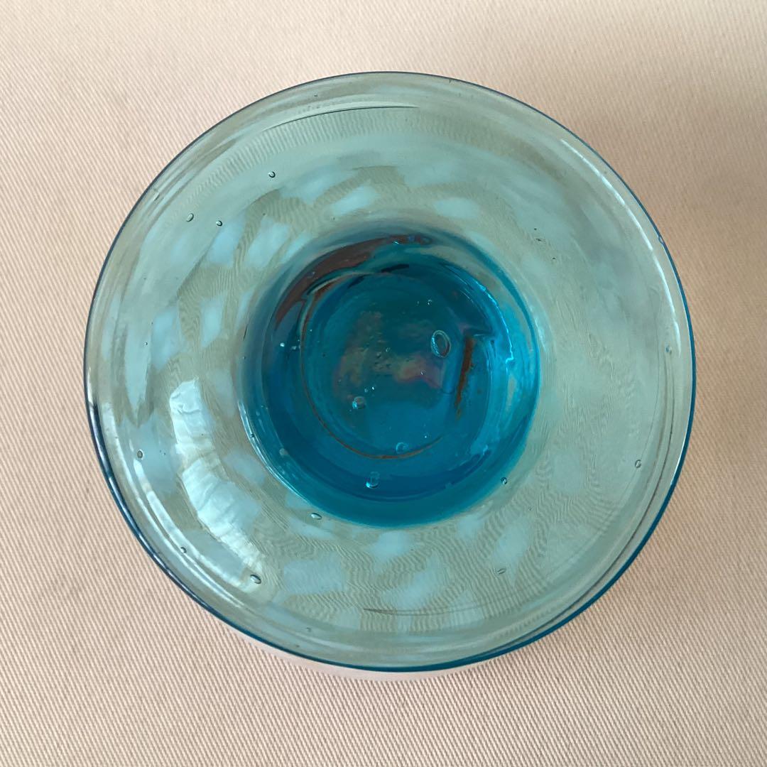 すみれ　コレクター　売り切り　処分品　碗型　氷コップ　格子紋　ブルー足