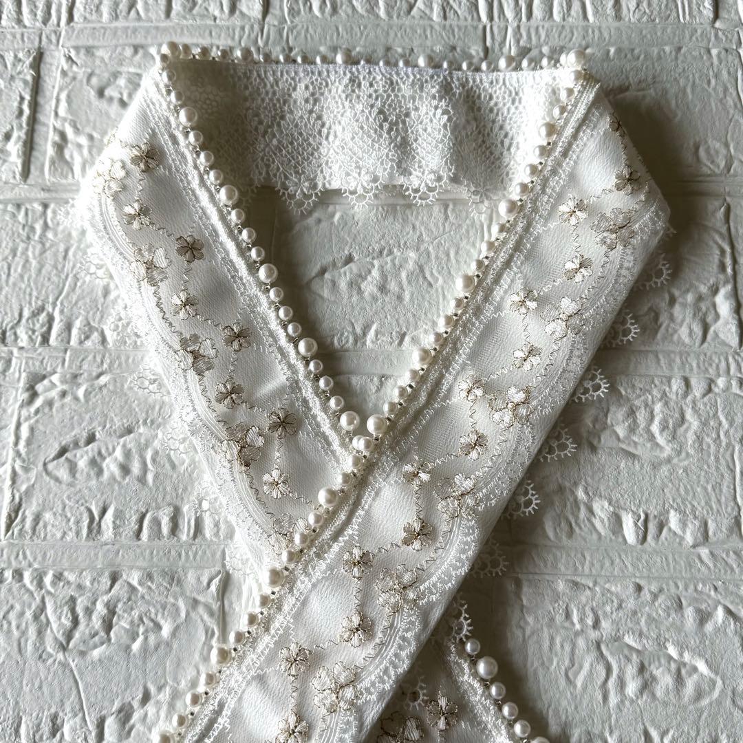 成人式　振袖　正絹帯揚げ　正絹帯締め　パール重ね衿　フリル付きレース半衿　お飾り