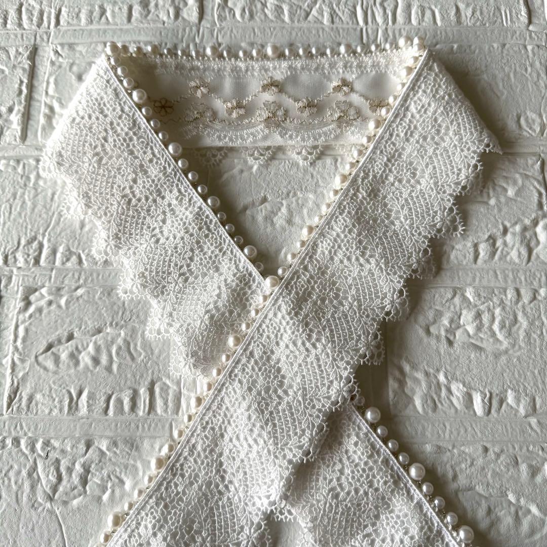 成人式　振袖　正絹帯揚げ　正絹帯締め　パール重ね衿　フリル付きレース半衿　お飾り