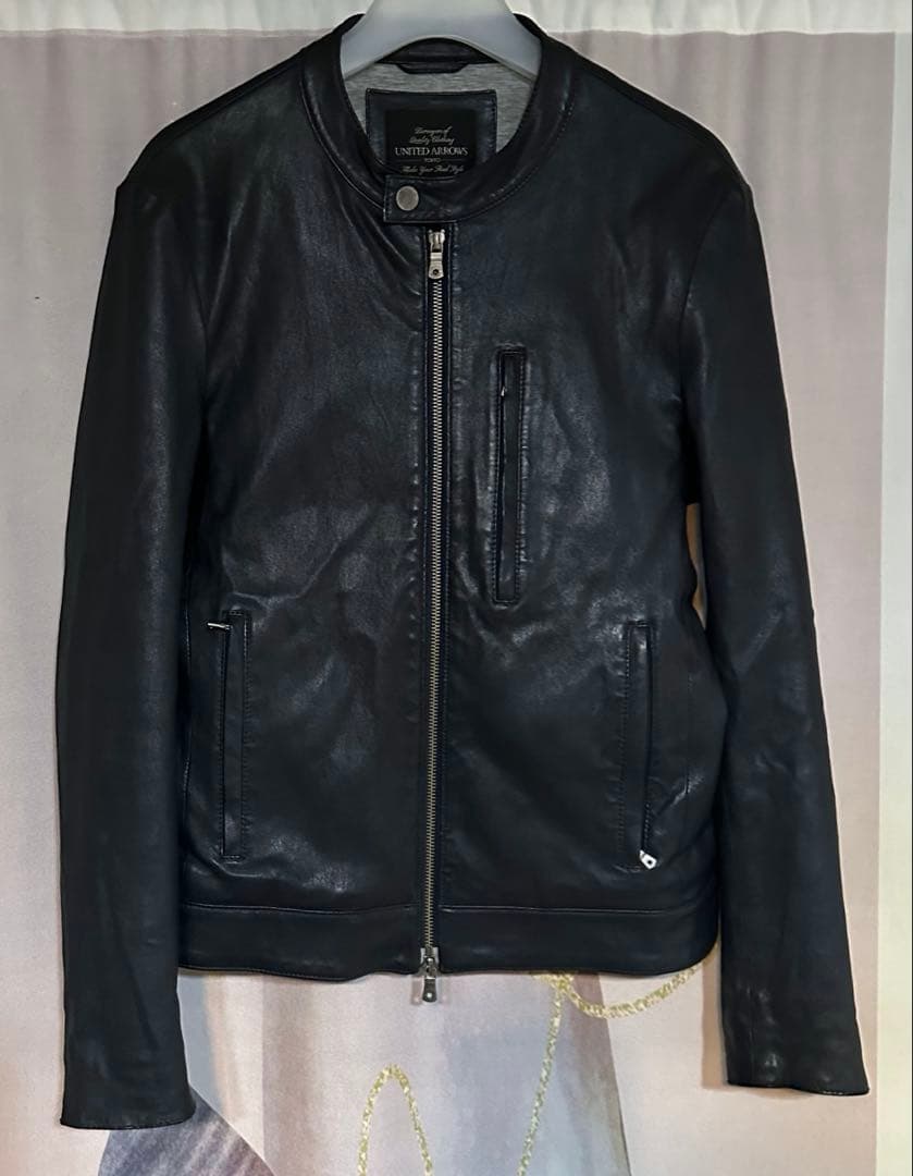 ユナイテッドアローズ トウキョウ ラムレザー シングルライダース ネイビー