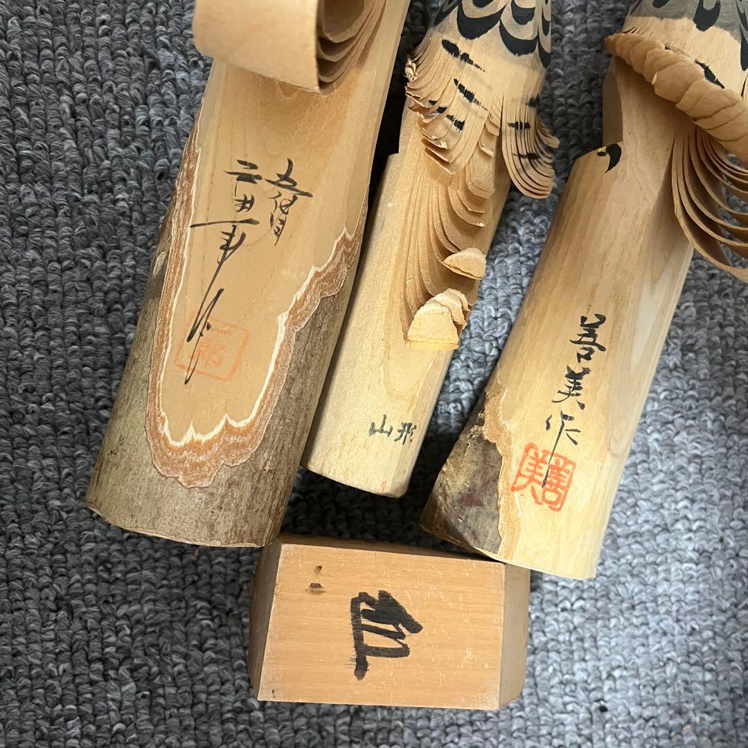 郷土玩具　笹野一刀彫　お鷹ぽっぽ　尾長鶏ポッポ 鷹の彫刻鶏の彫刻　９点セット