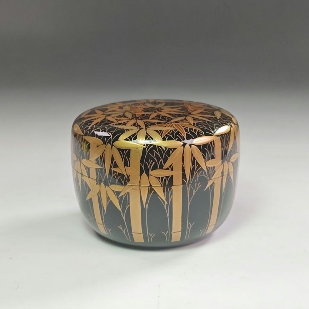 ウ224 棗『村田宗寛作』『輪島塗　総竹林　平棗　共箱』漆塗　金蒔絵　茶道具