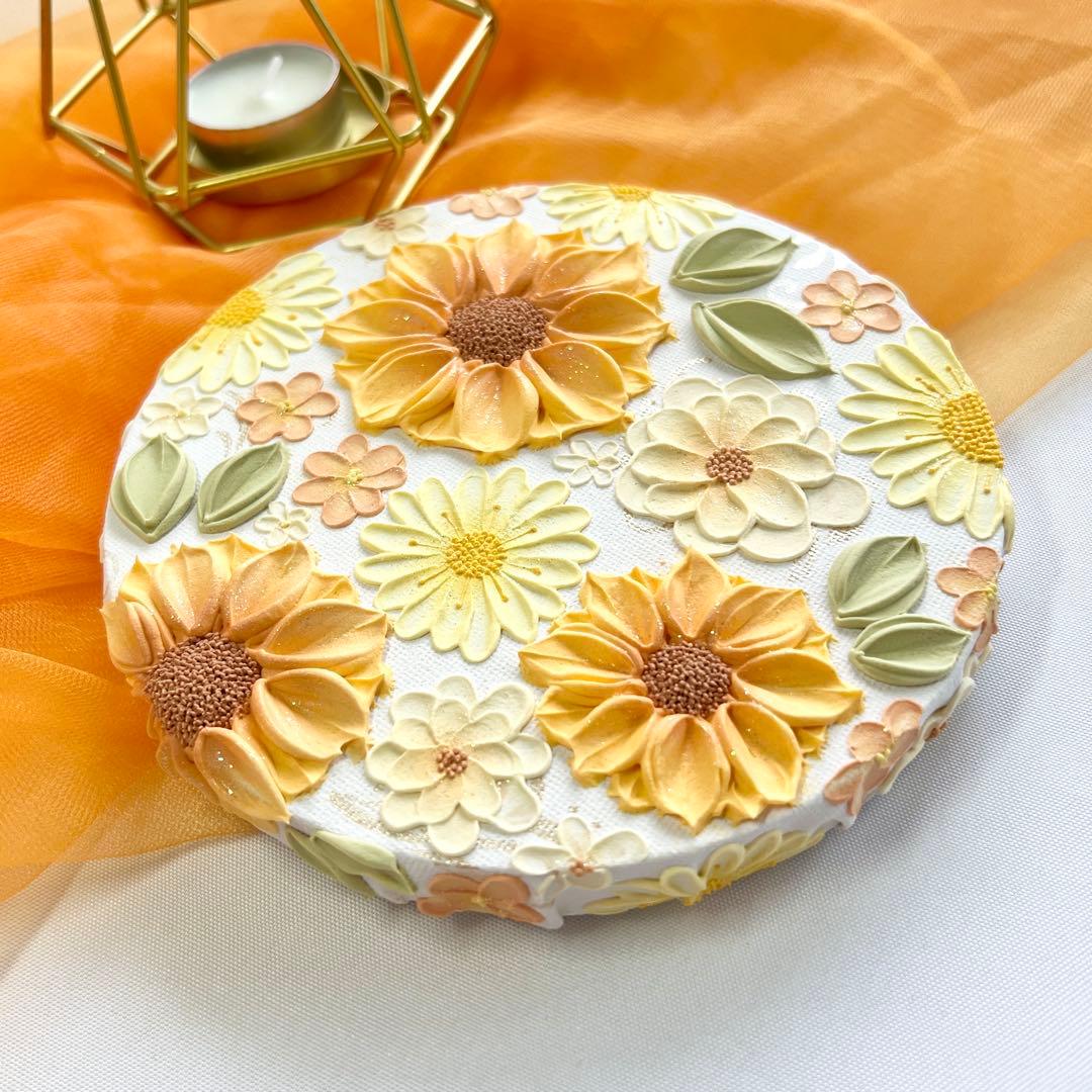 テクスチャーアート　絵画　インテリアアート　花　立体　絵　北欧インテリア　花の絵