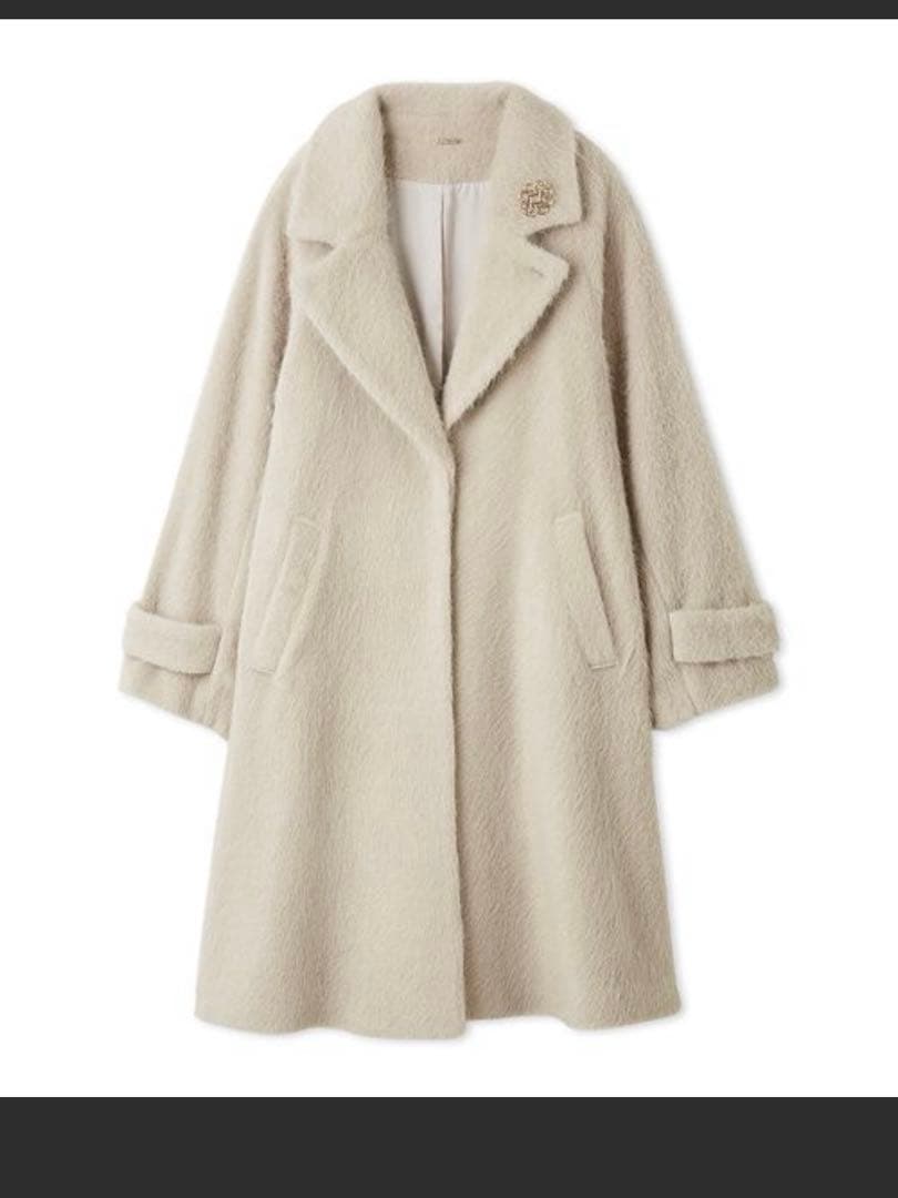 SNIDEL ブローチ付きシャギーロングコート　ライトベージュ