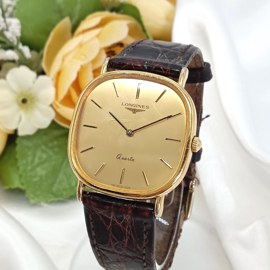 稼働品 LONGINES ロンジン クォーツ 腕時計 ゴールド スクエア