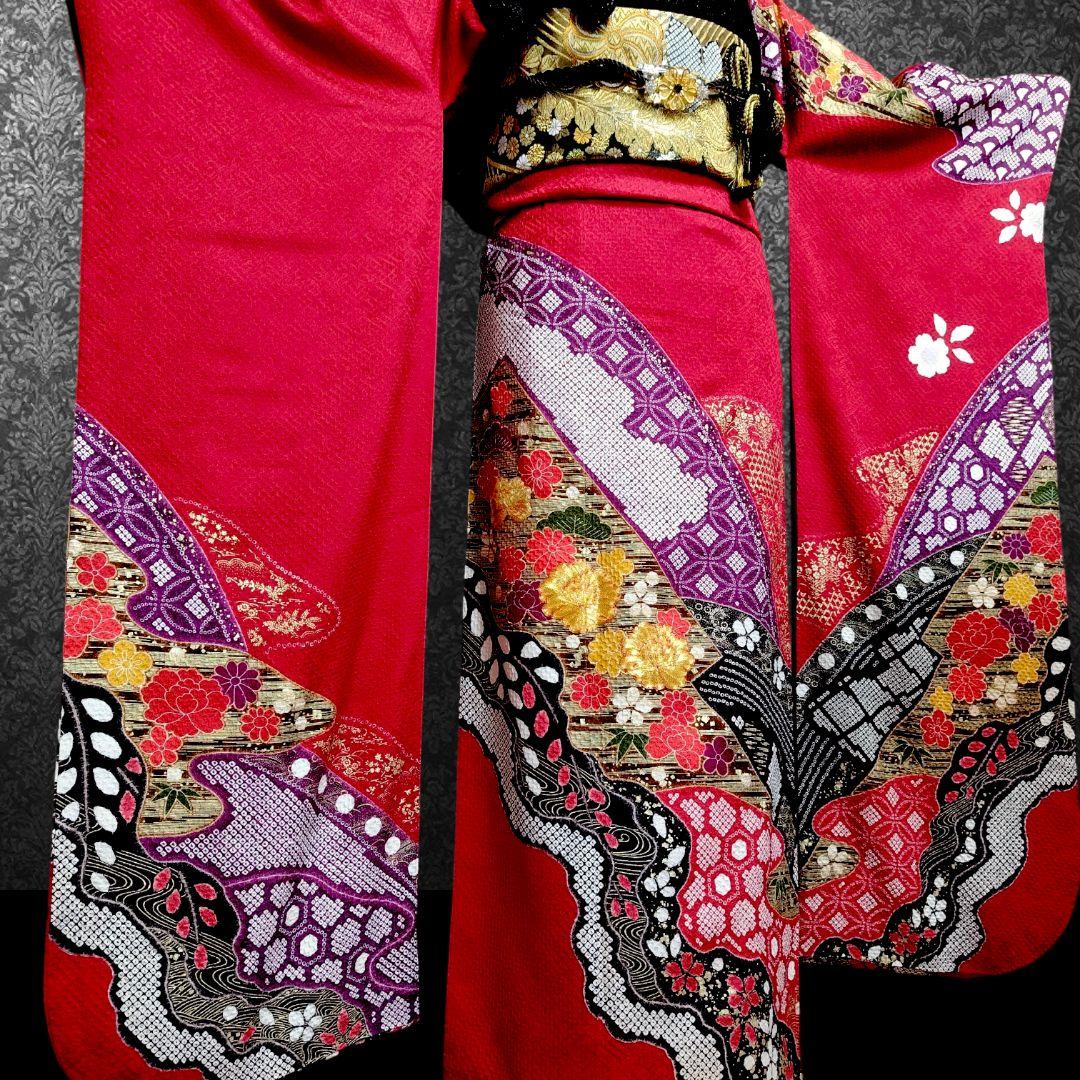大特価SALE中☆振袖フルセット(7点)・成人式・総絞り・エンボス加工・金駒刺繍