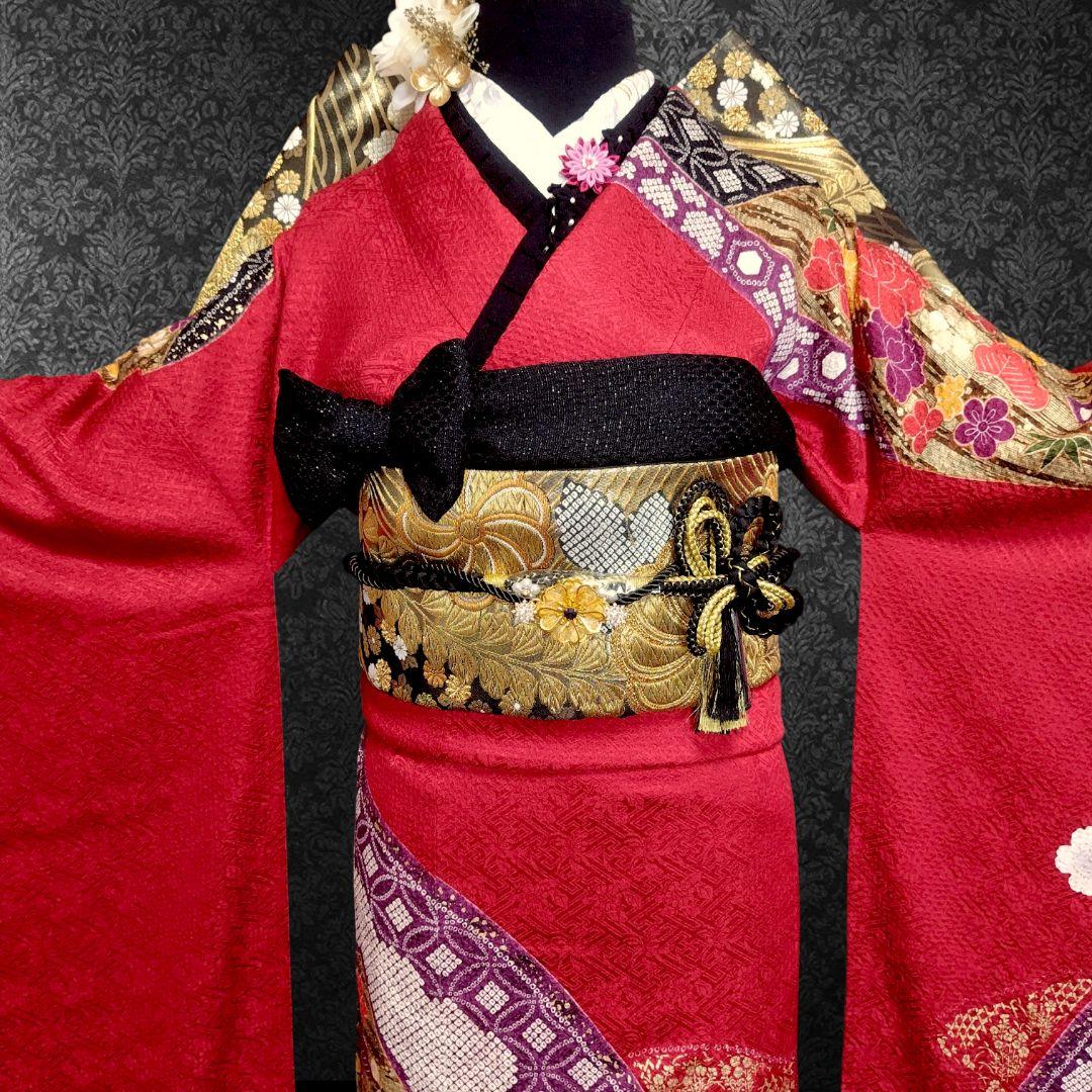 大特価SALE中☆振袖フルセット(7点)・成人式・総絞り・エンボス加工・金駒刺繍