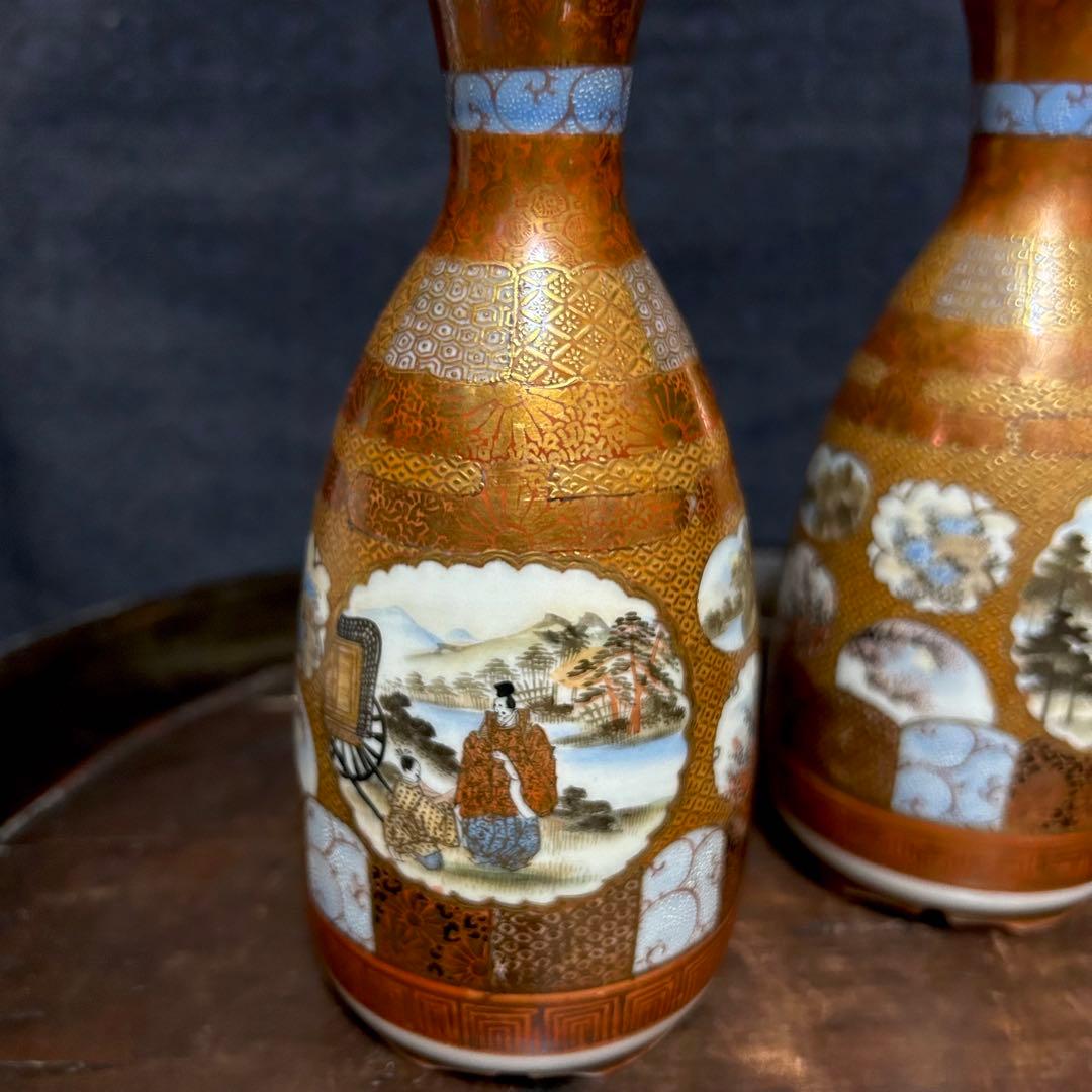 最上級　南魚沼市旧家蔵出品　金彩窓絵図　蓋付徳利　無傷　本物保証