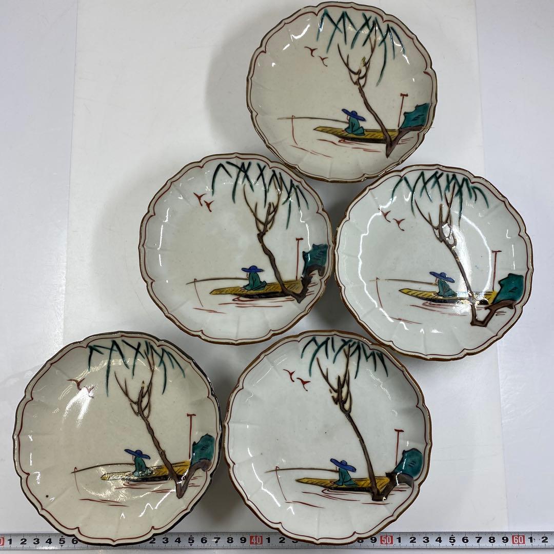 時代　九谷　銘々皿5客　幅約15㎝　東Y7-0404①タルサ