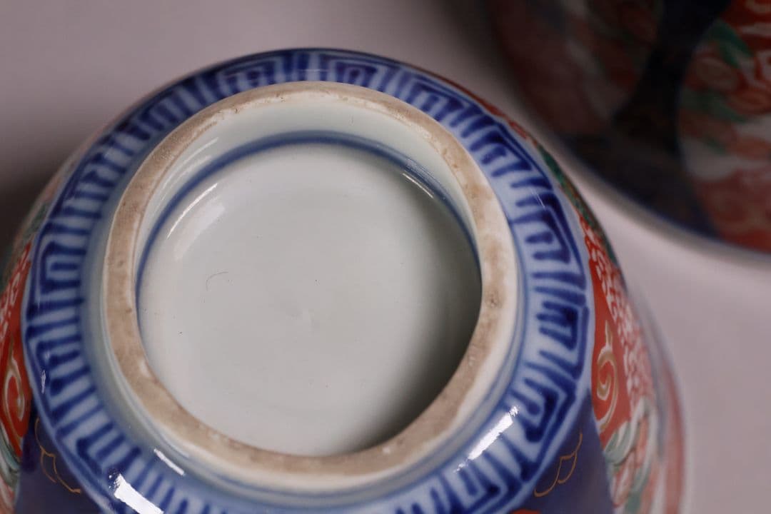 【CM125】古伊万里 扇面 色絵向付 五客 猪口 小鉢 扇面 草花 唐草 錦