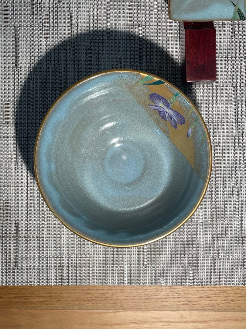 130桑野むつ子 京都 御所の花十二ヶ月 【6月花菖蒲】抹茶椀・和陶皿　しおり付