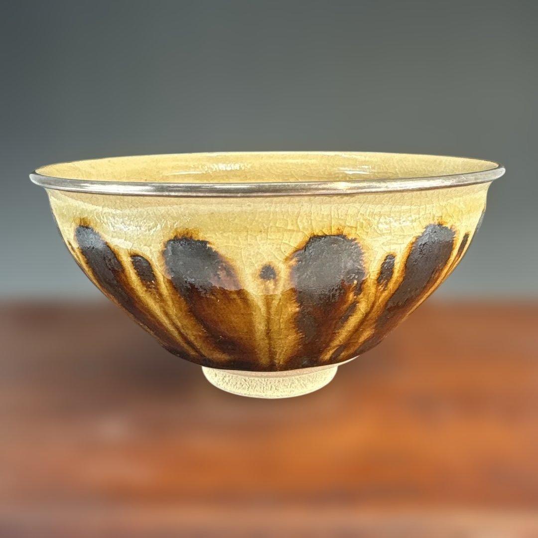 【茶道具】大石督幸造　本銀菊花天目茶碗（共箱）★送料込★