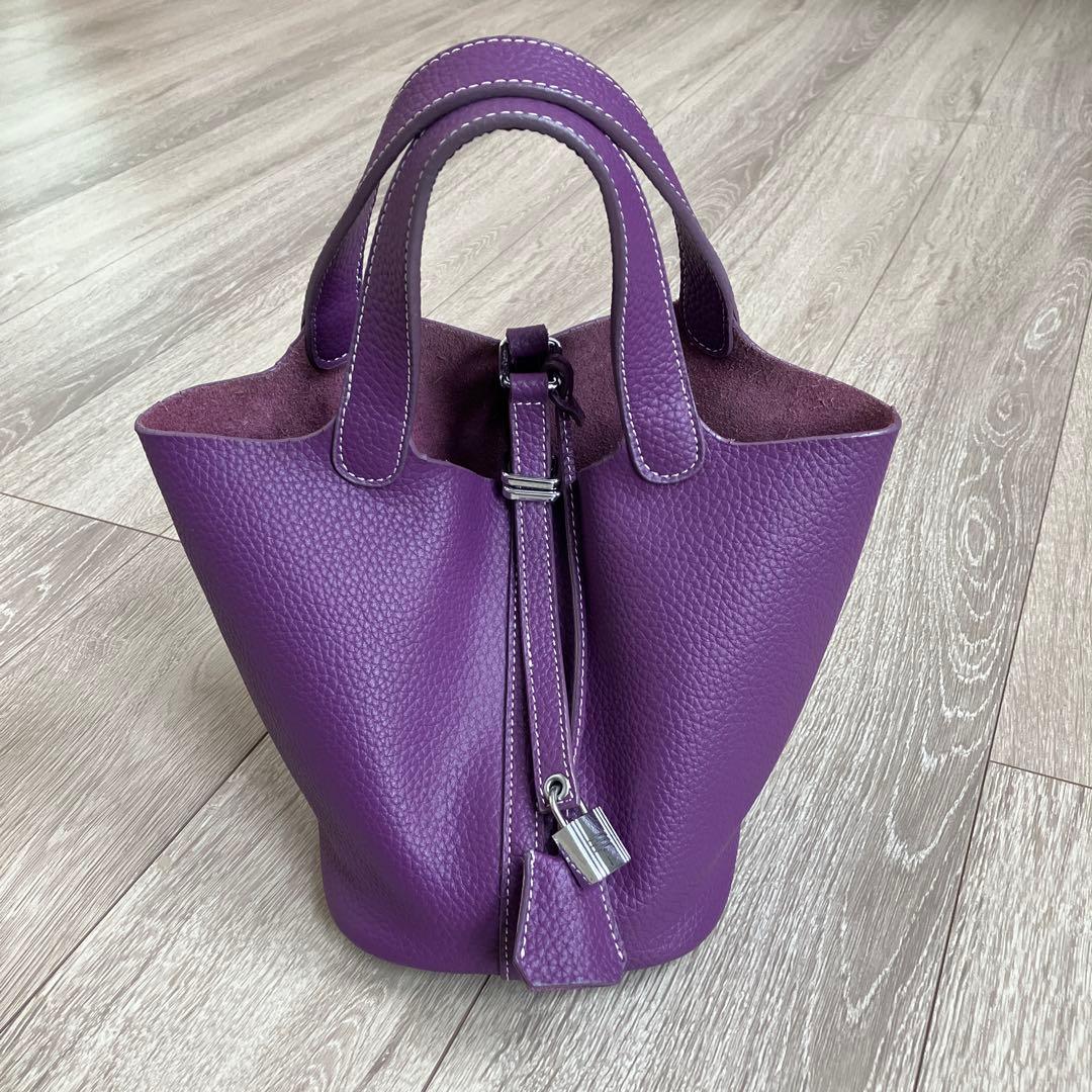 本革 キューブ型 ハンドバッグ バケツバッグ レザー パープル