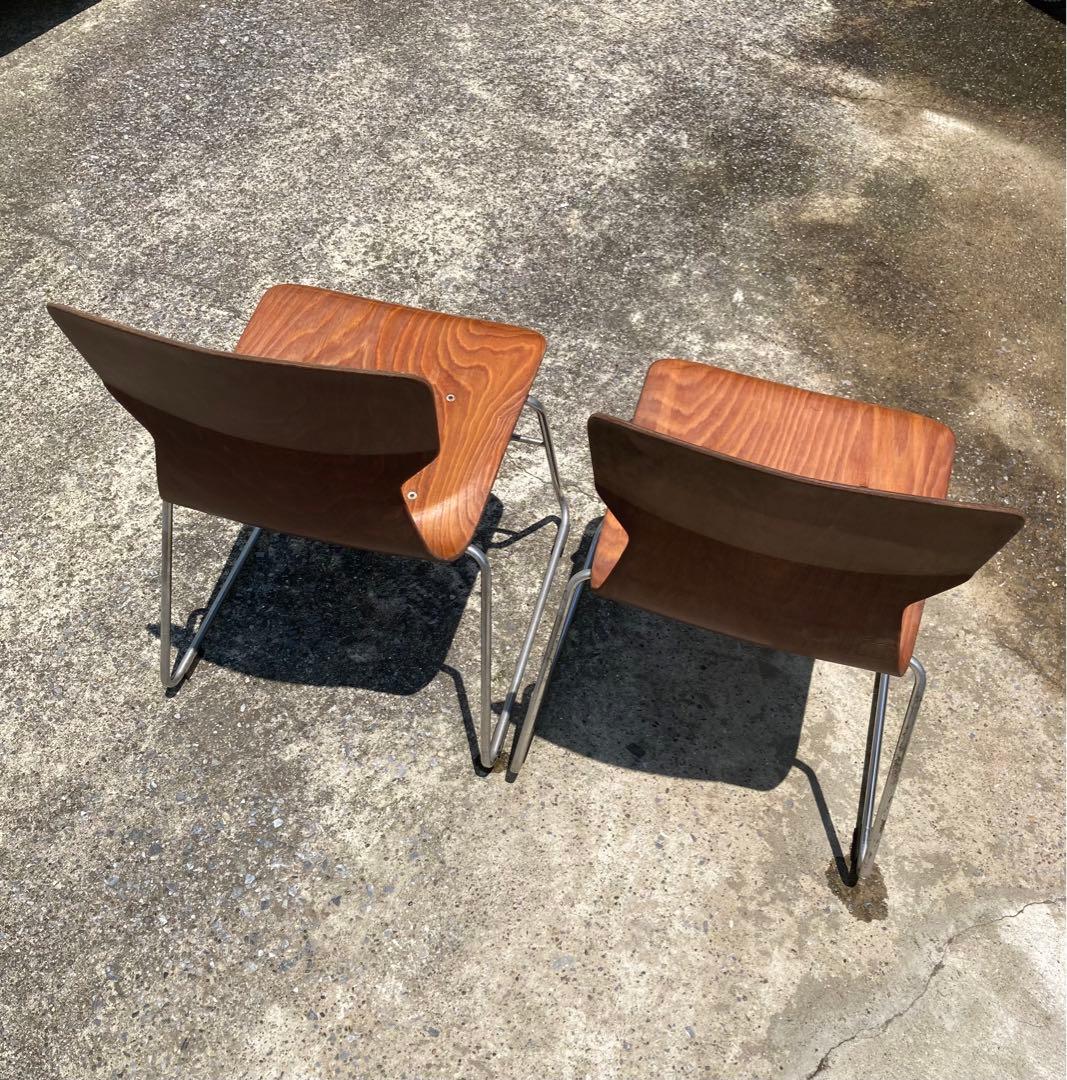 西ドイツ KOKUYO 木製 スタッキング チェア 2脚セット ①