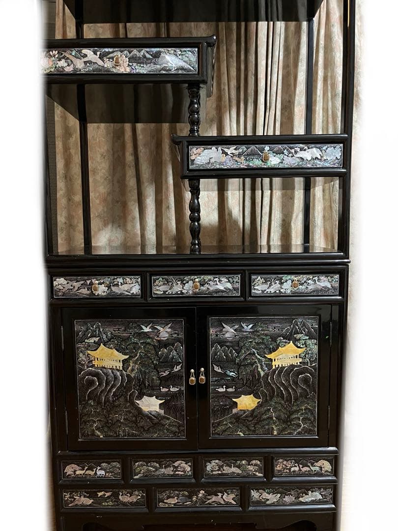 【匿名配送・送料無料】アンティーク家具　螺鈿細工　棚