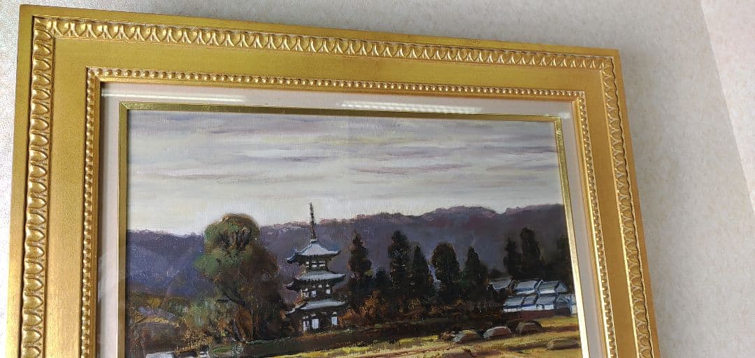 秋元清弘　法輪寺　油彩　額装　F8号　一枚の繪