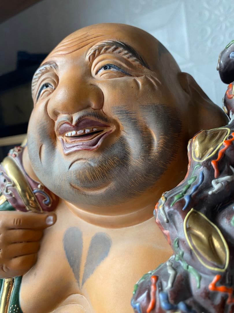 九谷焼 布袋尊 金彩 色絵 布袋像 特大約45cm 美品陶器製 骨董品七福神