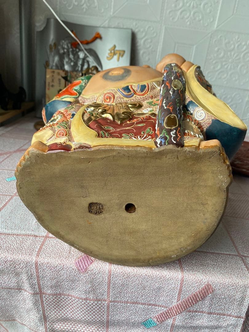 九谷焼 布袋尊 金彩 色絵 布袋像 特大約45cm 美品陶器製 骨董品七福神