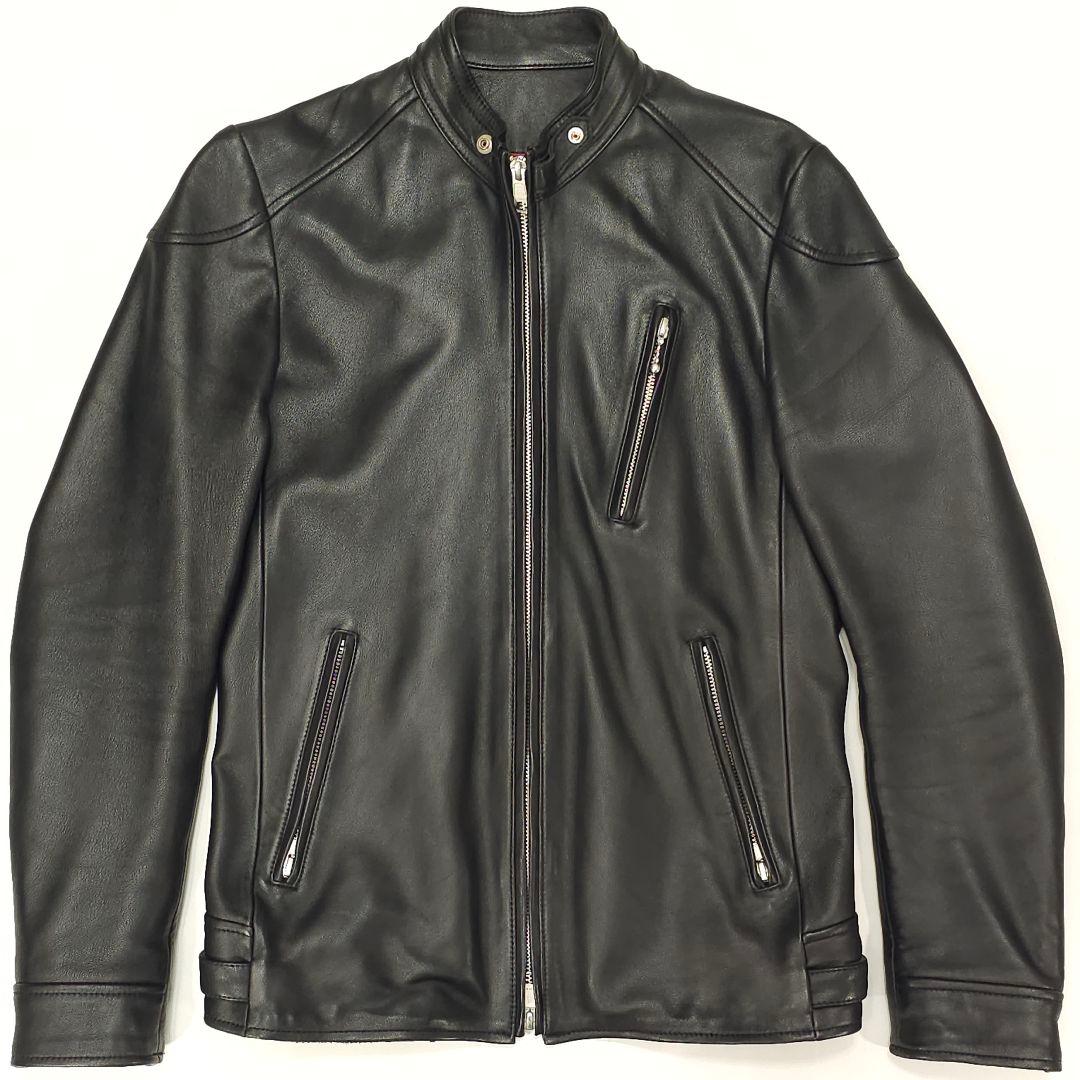 バッファローボブズ 羊革 シングルライダースジャケット 襟無し ファントム 黒