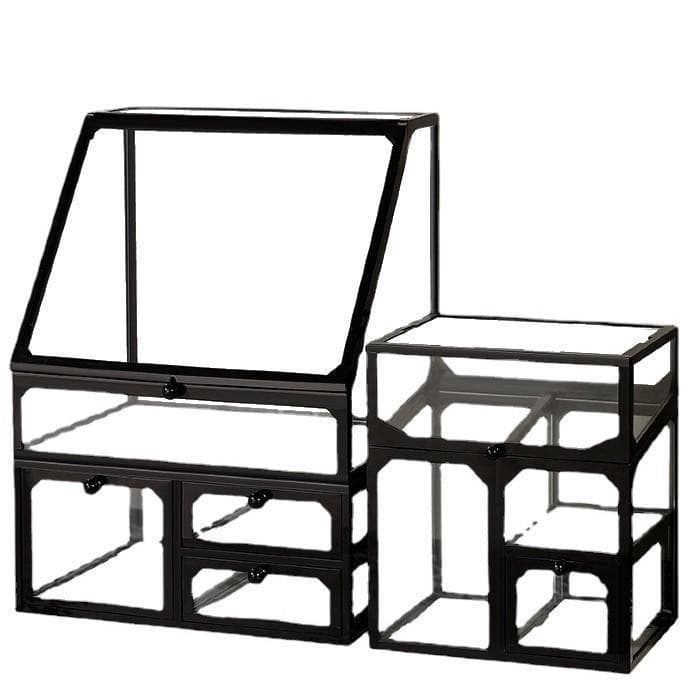 メイクボックス ガラス棚 大容量 高級感 ラグジュアリー お洒落 ブラック