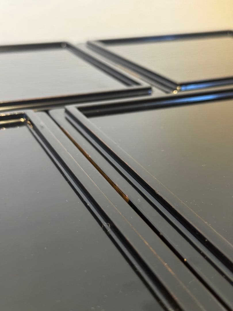 扇蒔絵 黒艶消内朱四段重箱 二枚蓋 共箱 丸に蔦 /茶懐石道具 会席 宴席 正月