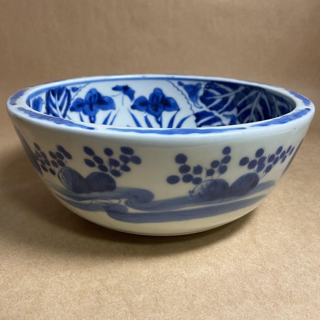 古い大鉢　【m38 染付　呉須　古伊万里　骨董　レトロ　アンティーク　ベロ藍】