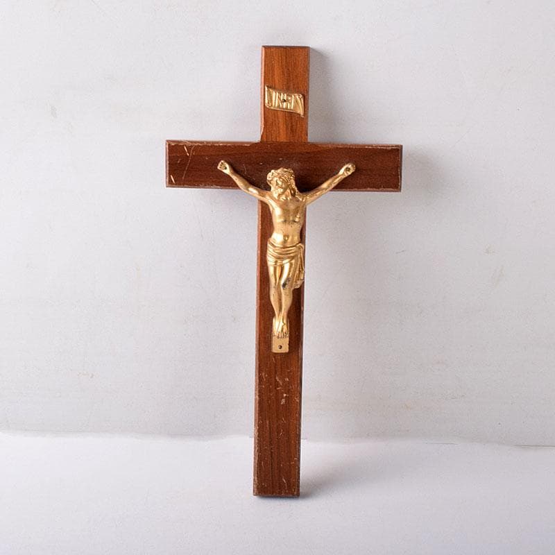 銅製　キリスト磔刑像　木製　クロス　十字架　C　7730