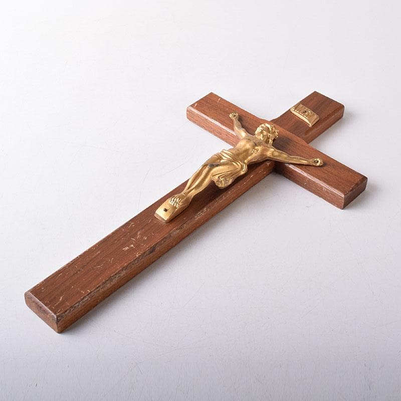 銅製　キリスト磔刑像　木製　クロス　十字架　C　7730