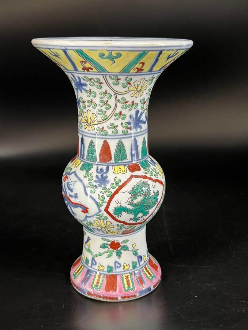中国古美術　五彩龍紋染付花瓶【大明萬歷年製】在銘F-0