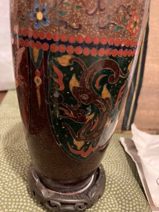 【お値下げ】安藤七宝店 龍鳳凰花唐草文有線七宝花瓶