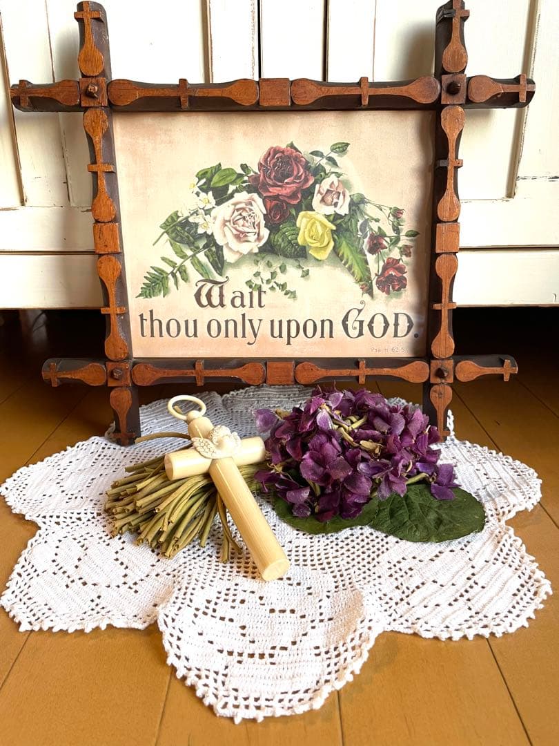 ♡アンティーク　ピクチャーフレーム　ローズ　キリスト　マリア　ミセル　ガラス入り